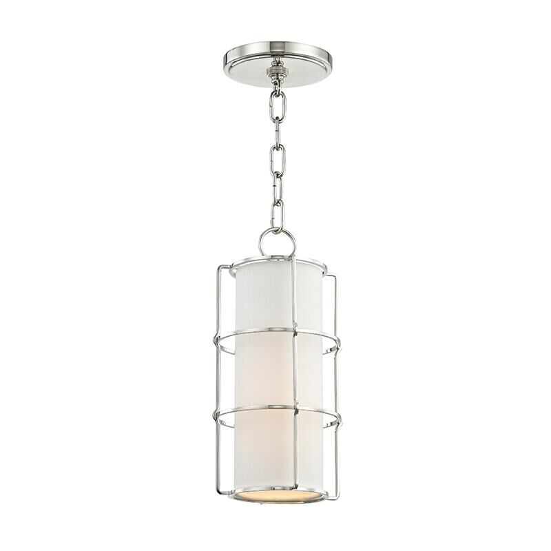 Shown in Polished Nickel finish and Off White Linen shade 